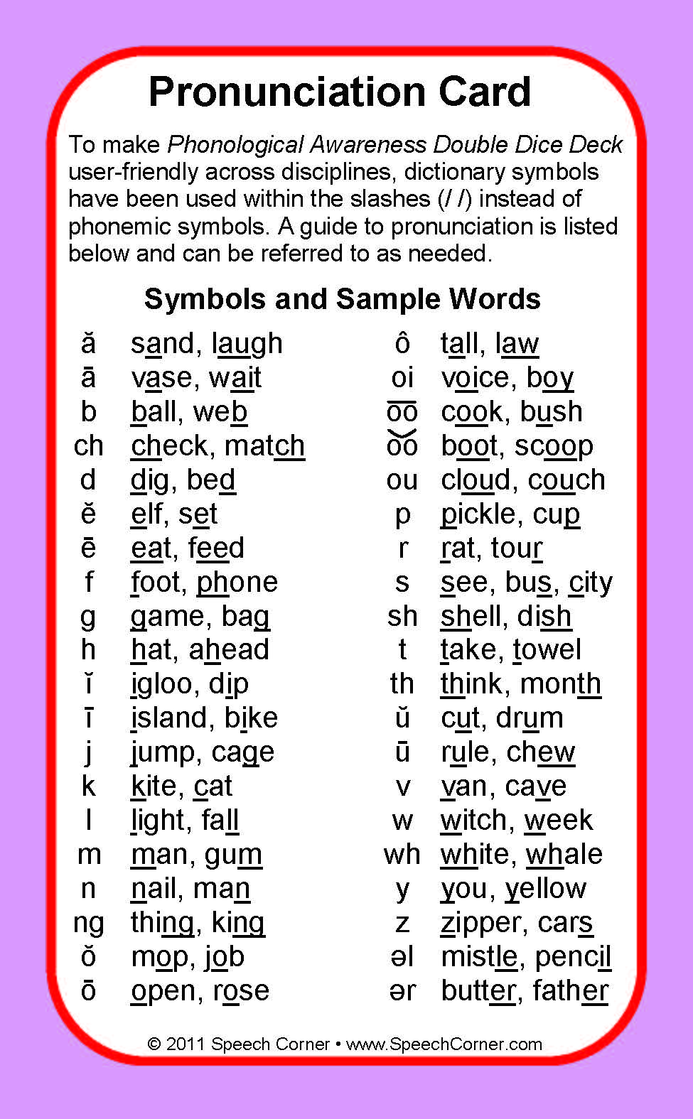 Phonological Awareness Double Dice Deck Cards By Speech Corner TrE